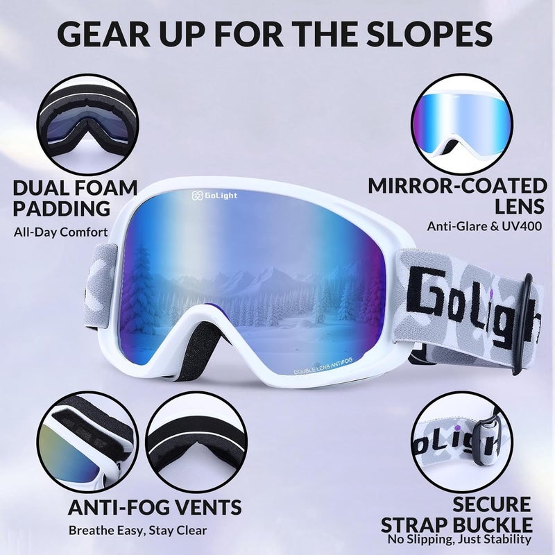 Golight Youth, Teen & Small-Face Adult Ski Goggles – Safe Fit for Small Faces, Anti-Fog Lens & UV400 Full Protection - Image 4